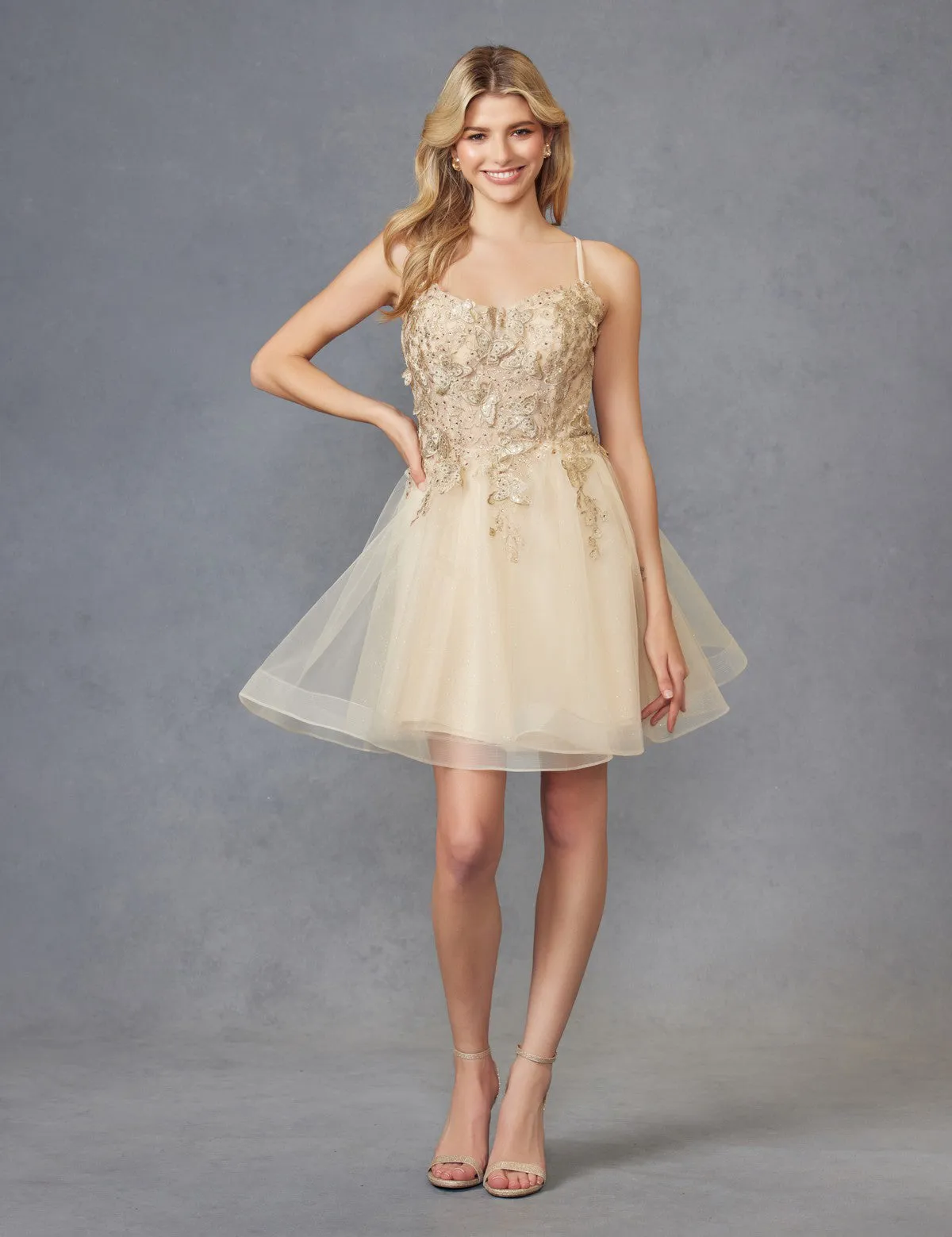 3D Butterfly Applique Bodice Tulle Skirt Short Cocktail Dress