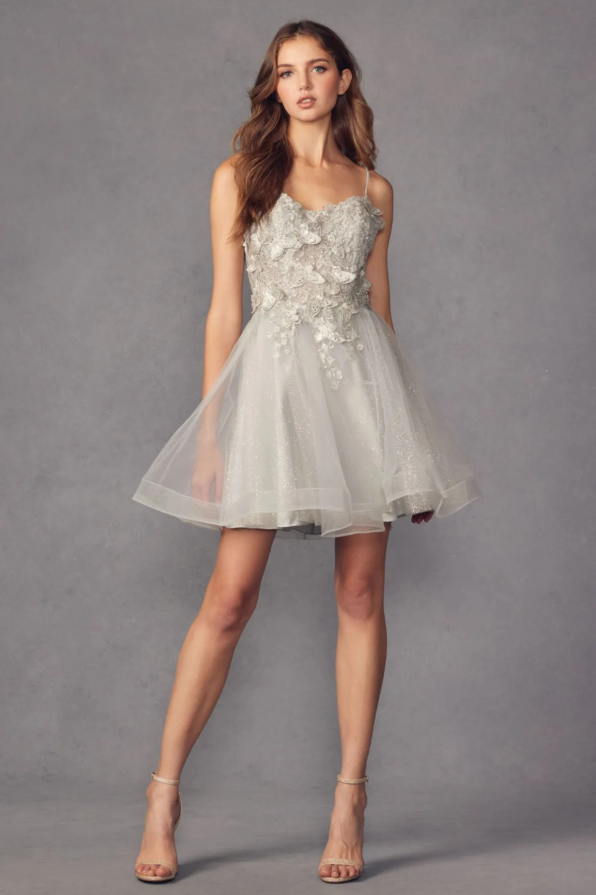 3D Butterfly Applique Bodice Tulle Skirt Short Cocktail Dress