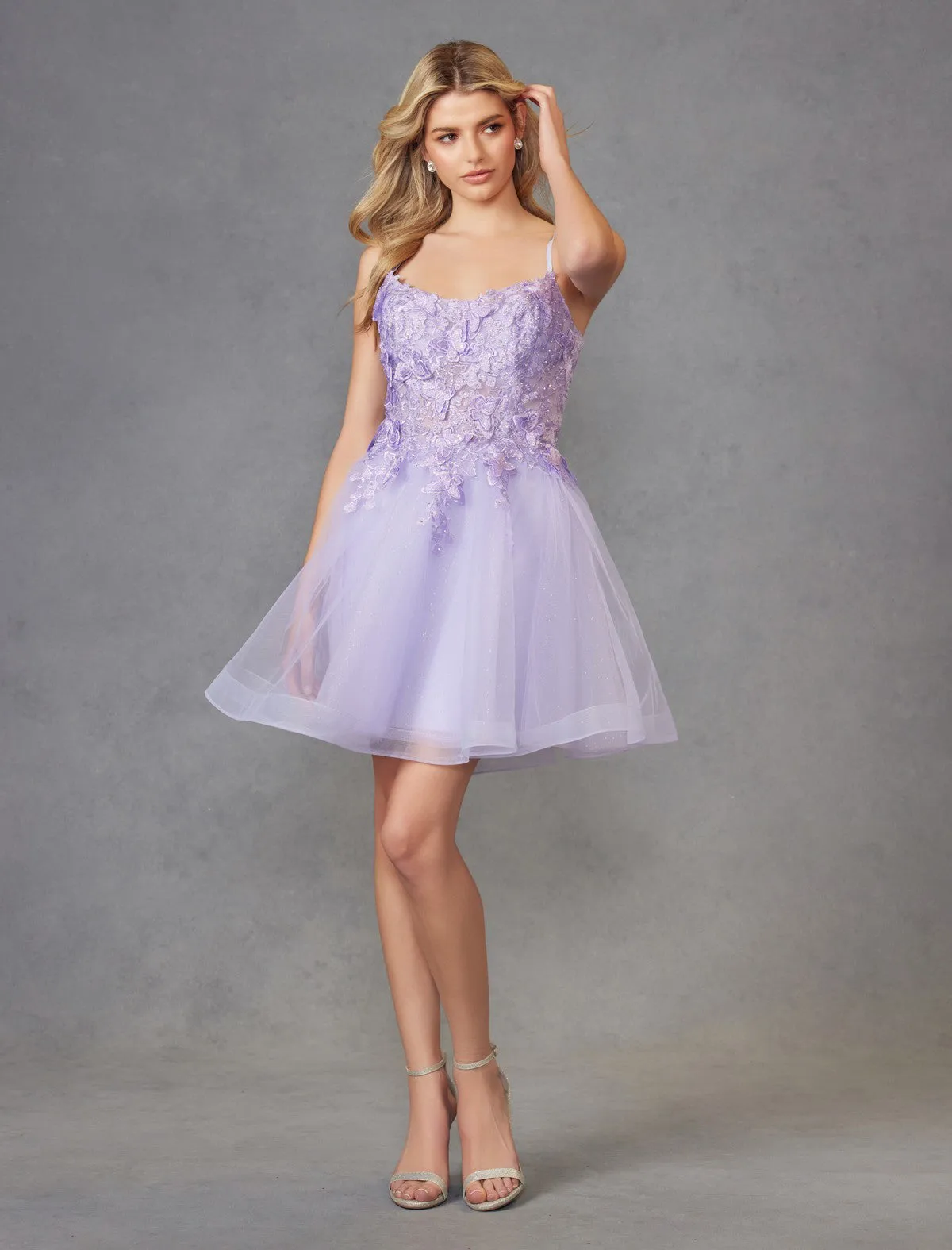 3D Butterfly Applique Bodice Tulle Skirt Short Cocktail Dress