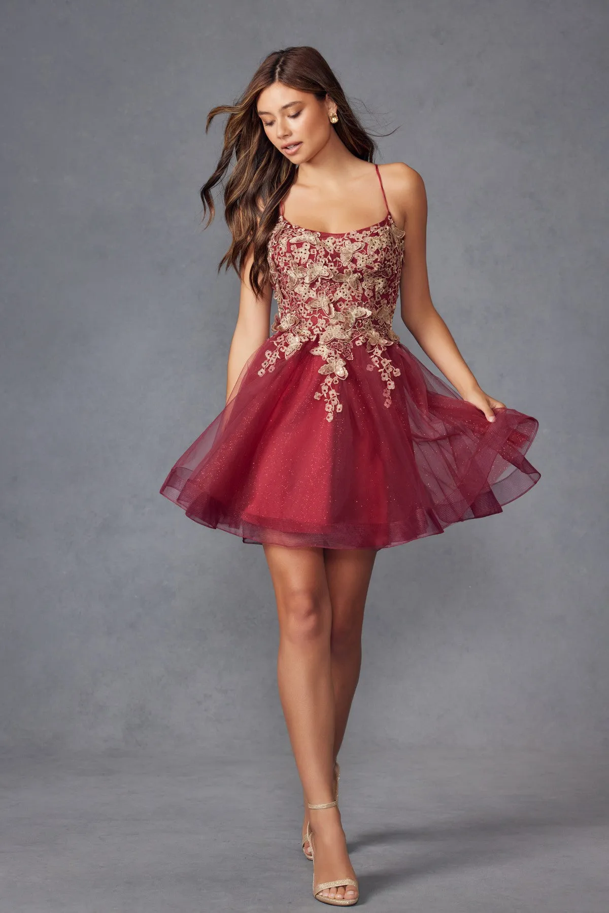 3D Butterfly Applique Bodice Tulle Skirt Short Cocktail Dress