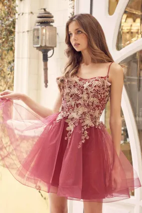 3D Butterfly Applique Bodice Tulle Skirt Short Cocktail Dress