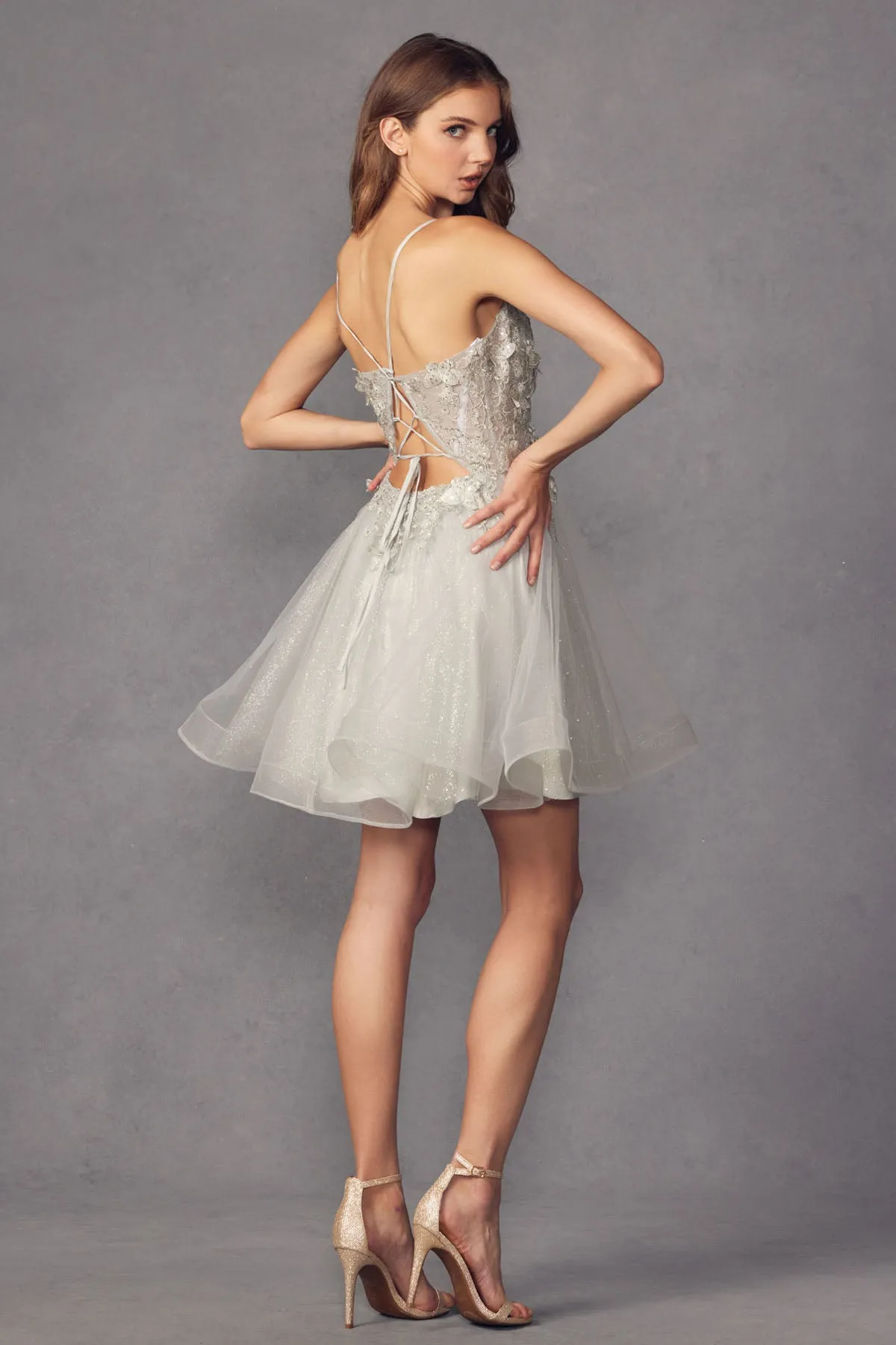 3D Butterfly Applique Bodice Tulle Skirt Short Cocktail Dress