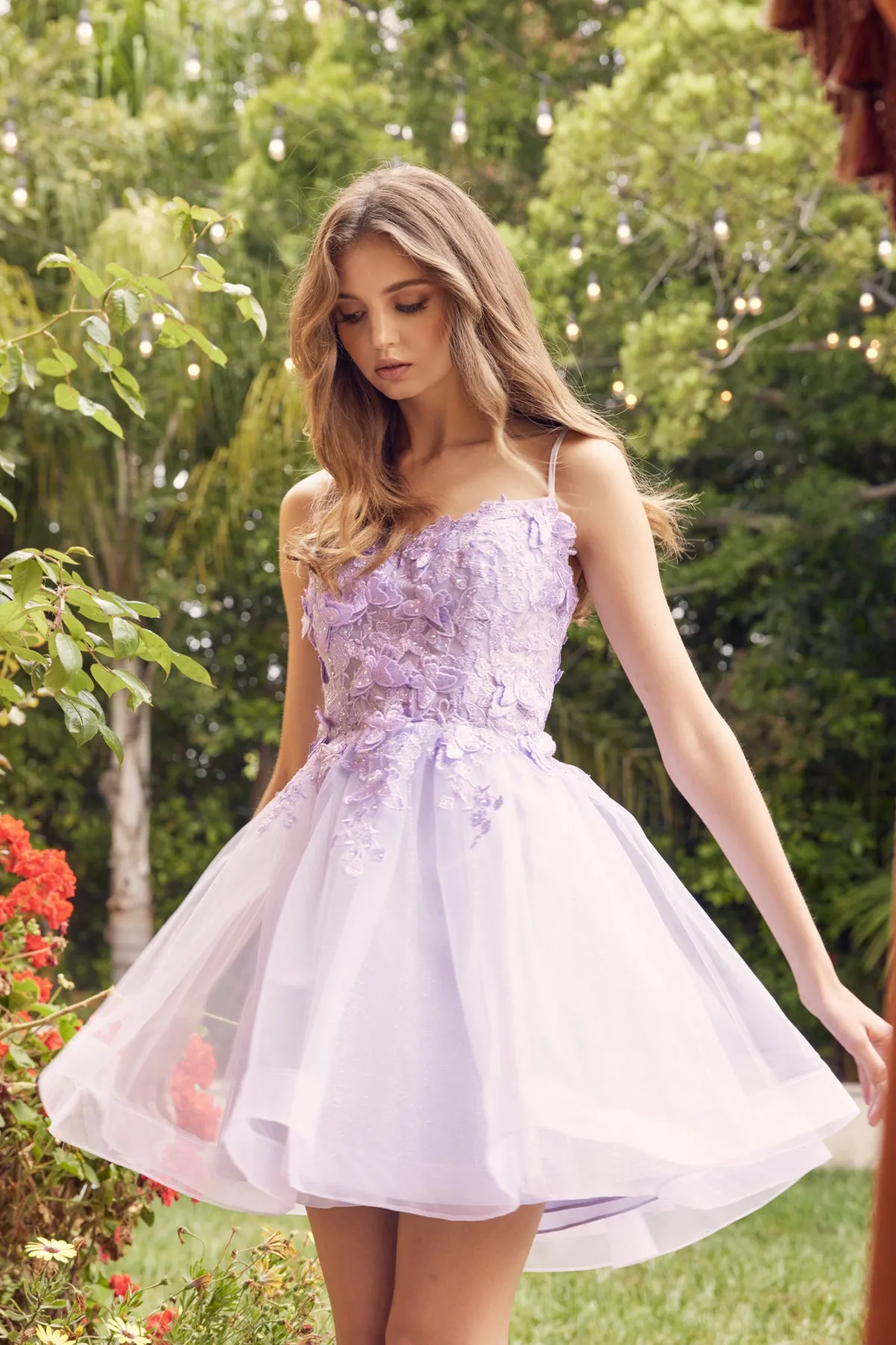 3D Butterfly Applique Bodice Tulle Skirt Short Cocktail Dress