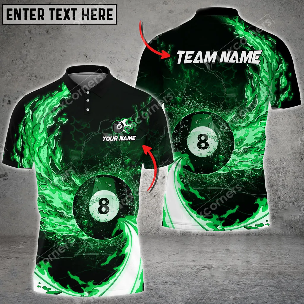 8Ball Breath Of Fire Billiards Personalized Name, Team Name 3D Polo Shirt, Gift for Billiard Players