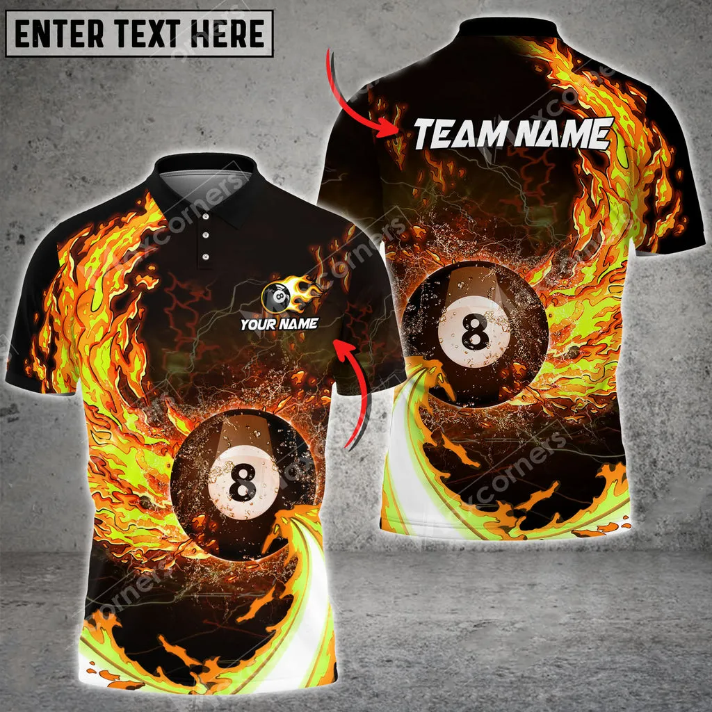 8Ball Breath Of Fire Billiards Personalized Name, Team Name 3D Polo Shirt, Gift for Billiard Players