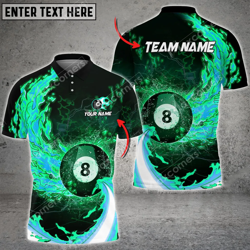 8Ball Breath Of Fire Billiards Personalized Name, Team Name 3D Polo Shirt, Gift for Billiard Players