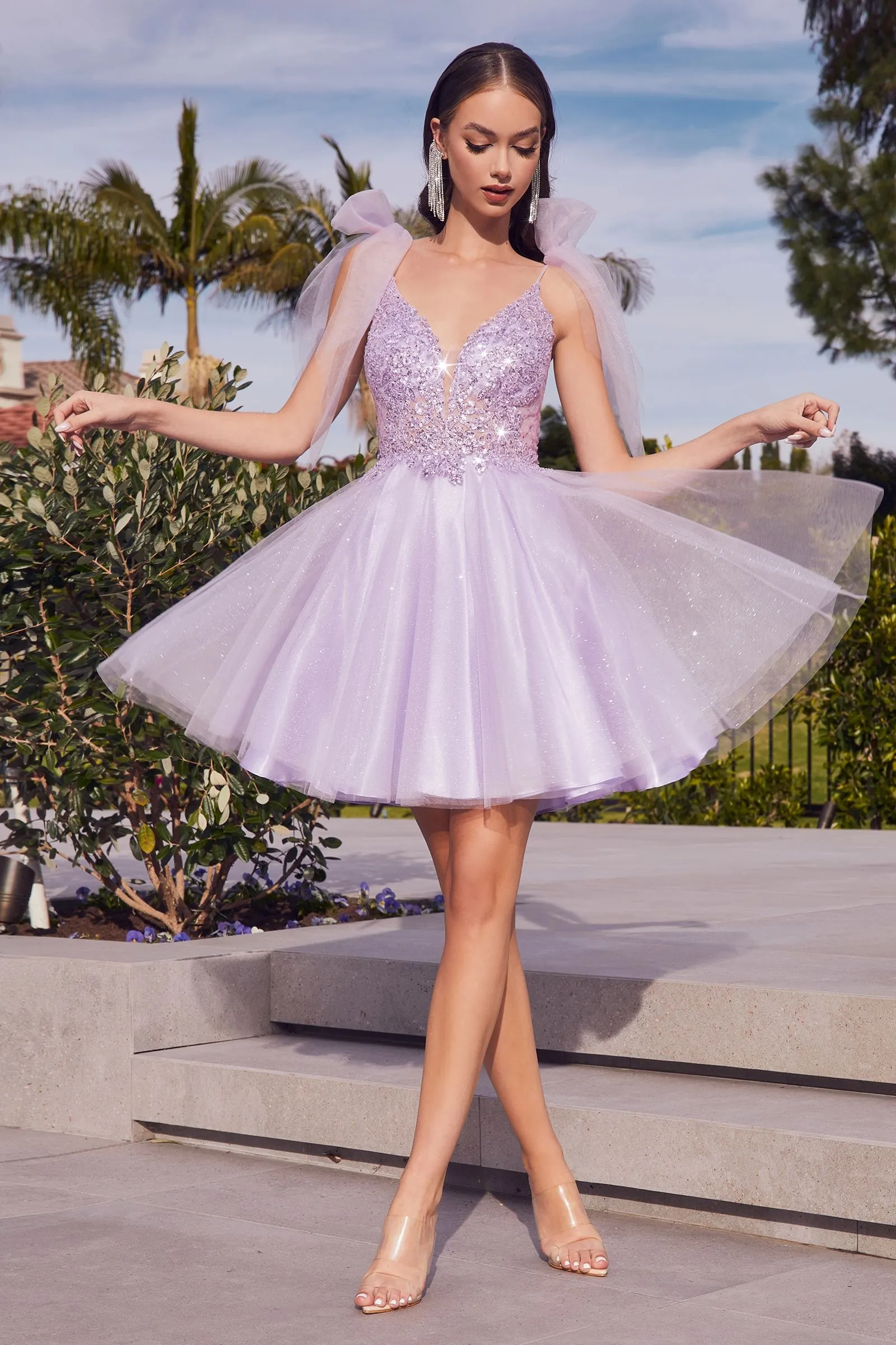 A-Line Tulle Babydoll V-Neck Embroidered Bodice Short Cocktail Dress