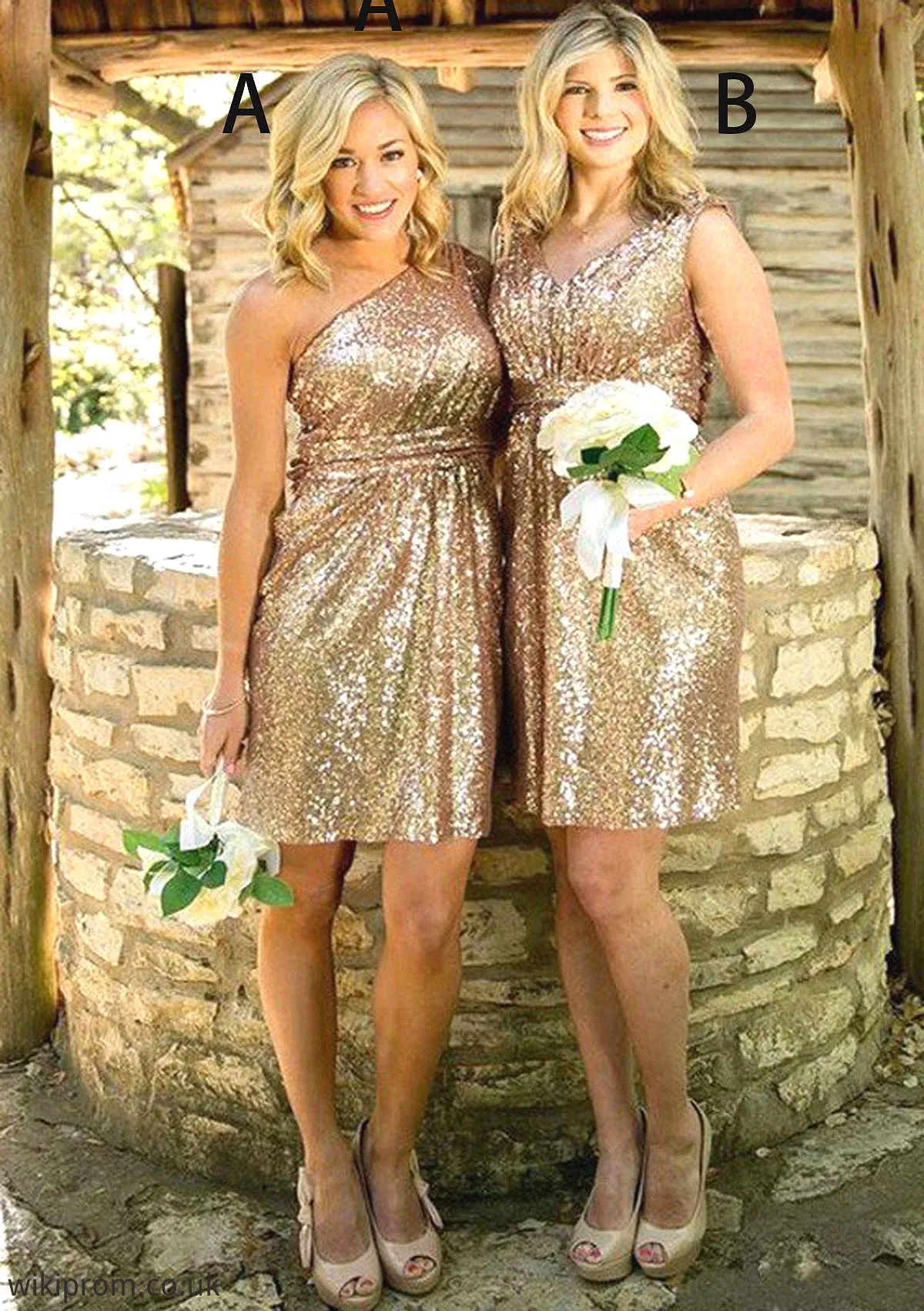A-line/Princess One-Shoulder Short/Mini Sequined A-line/Princess Bridesmaid Dresseses Dulce SWKP0025592
