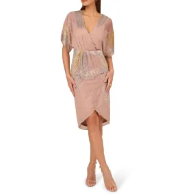 Adrianna Papell Womens Faux Wrap Beaded Cocktail And Party Dress