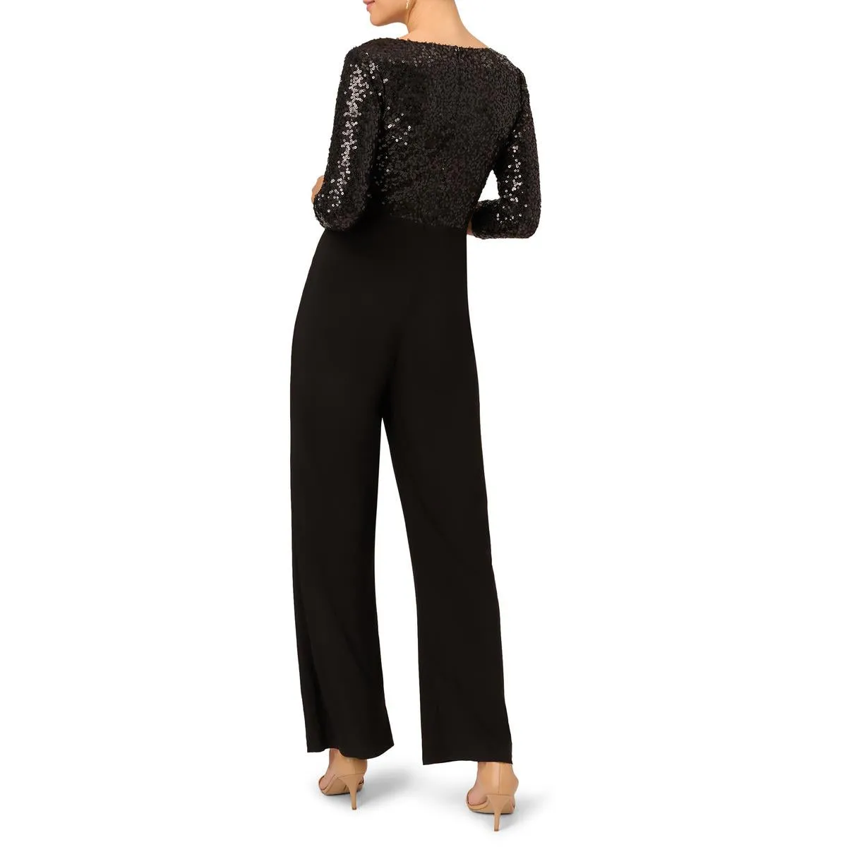 Adrianna Papell Womens Sequin Faux Wrap Jumpsuit