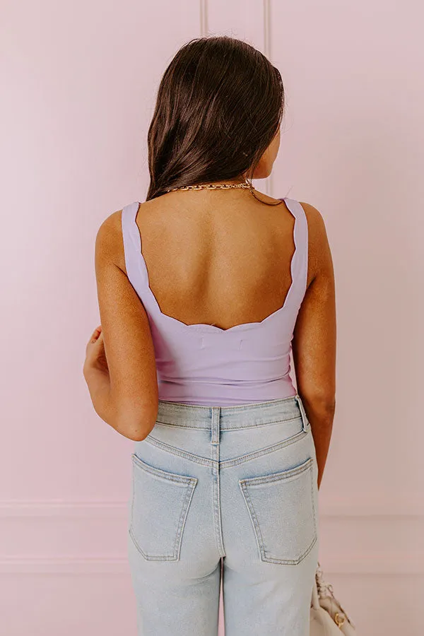 All In Stride Scalloped Bodysuit In Lavender