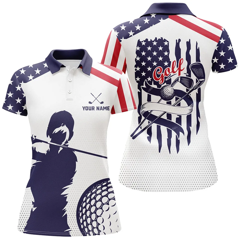 American Flag Patriot Women Sleeveless Golf Polo Shirt Custom Red White And Blue Golf Apparel