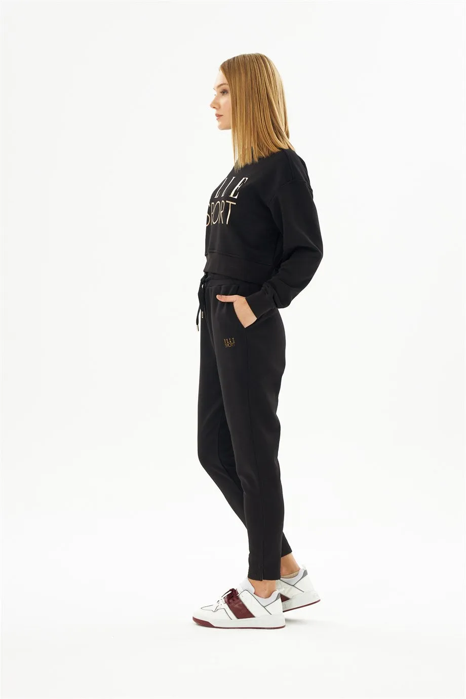 Angelino Sport Black Gilded Woman Crop Sweatshirt
