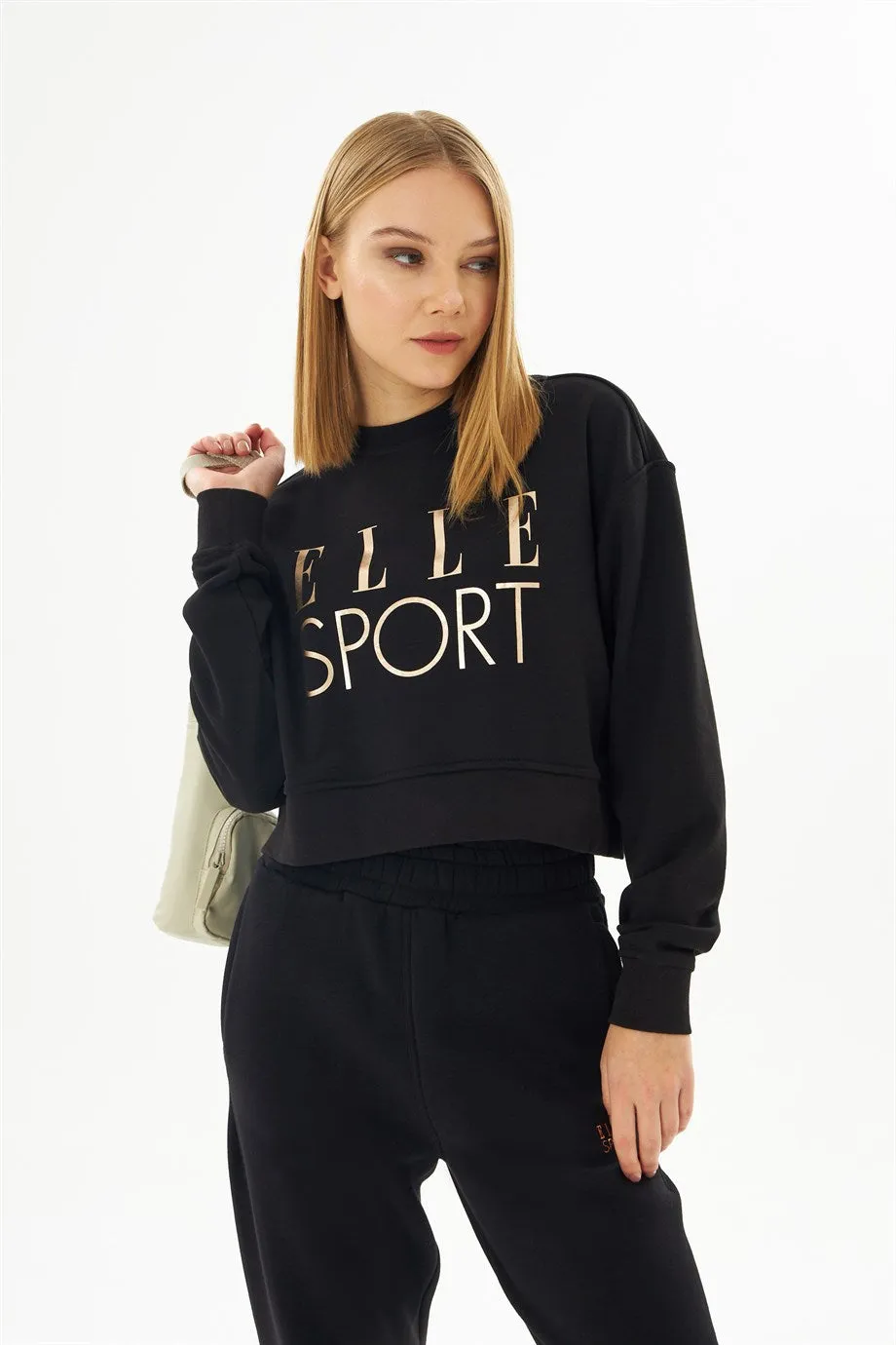Angelino Sport Black Gilded Woman Crop Sweatshirt