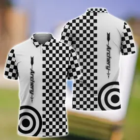 Archery Black and White 3D Polo Shirt, Gift for Archery Lover, Idea Uniform Archery Shirt