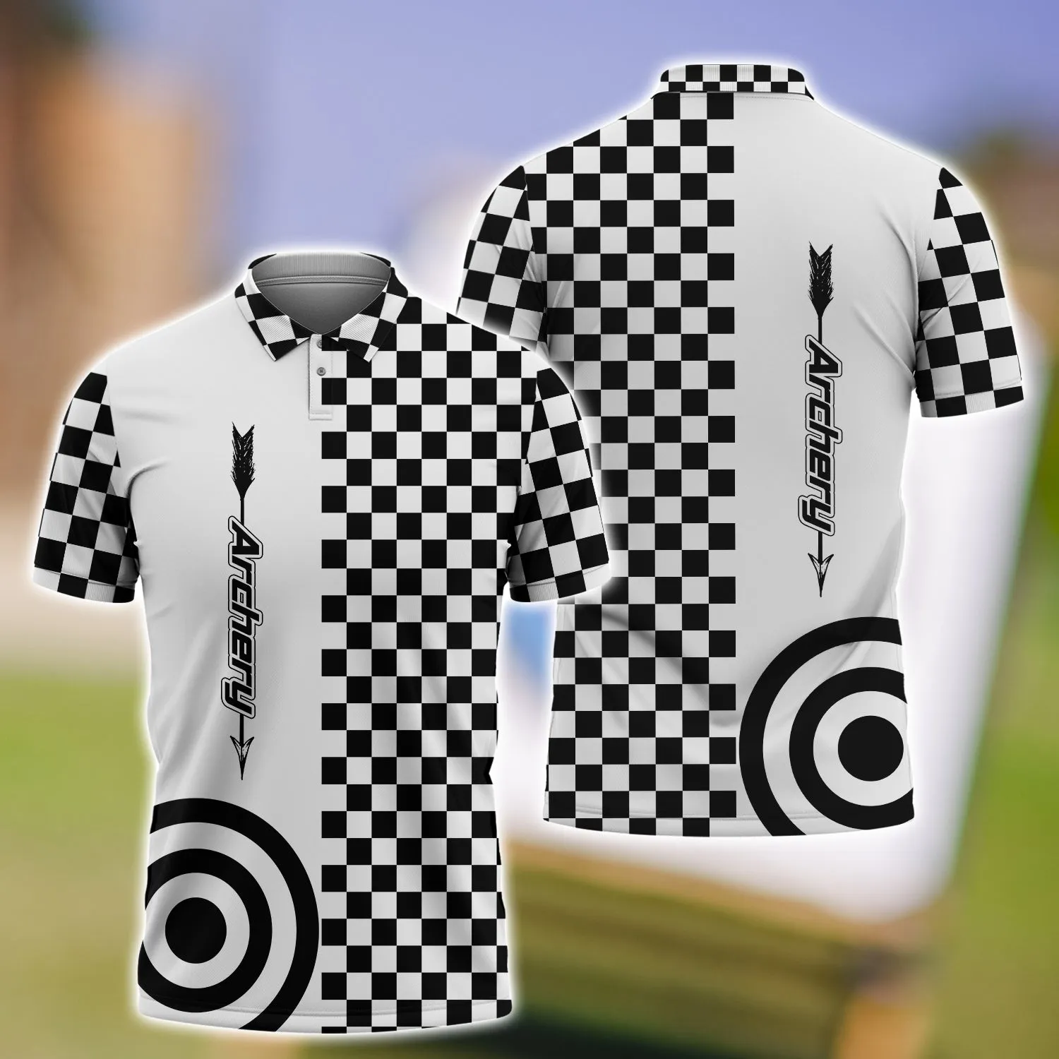 Archery Black and White 3D Polo Shirt, Gift for Archery Lover, Idea Uniform Archery Shirt