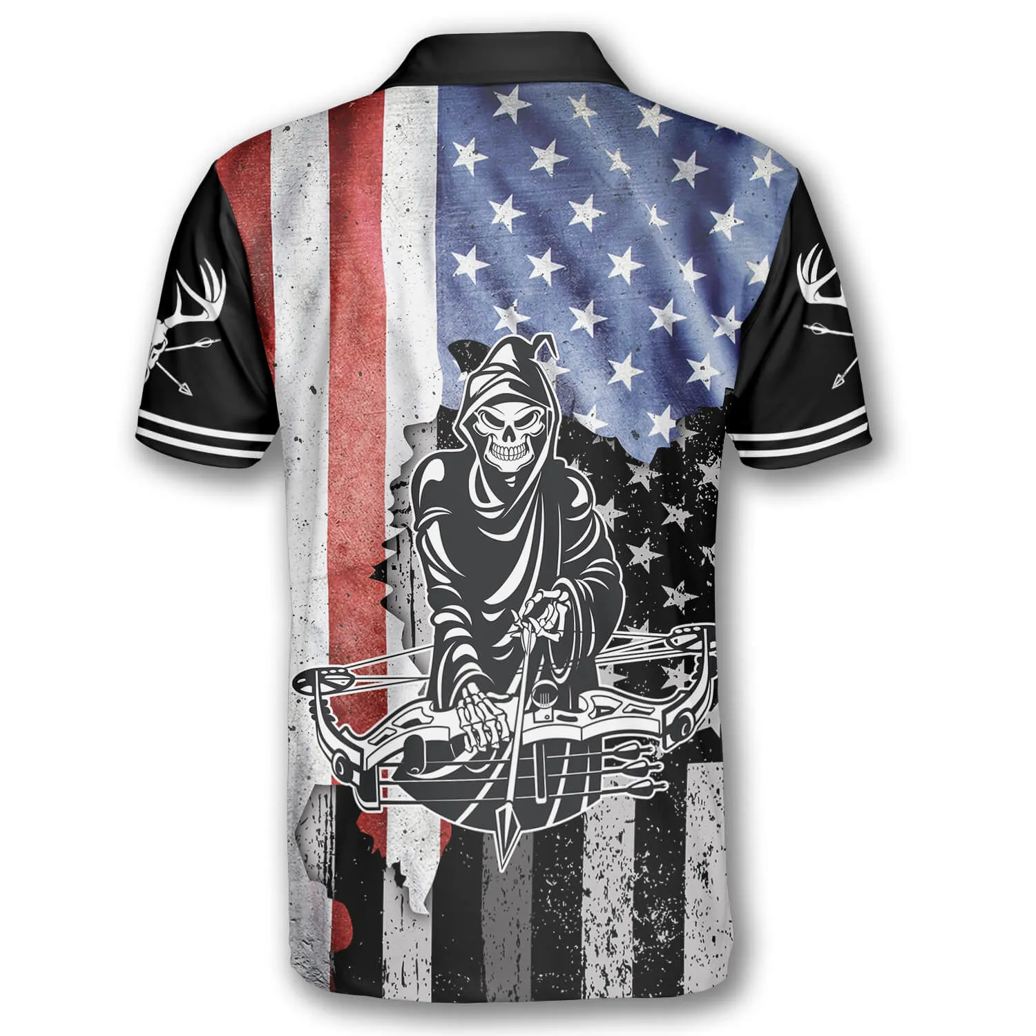 Archery Grim Reaper American Flag Custom Archery Shirts for Men, Flag Shirt, Archery Uniform Shirt