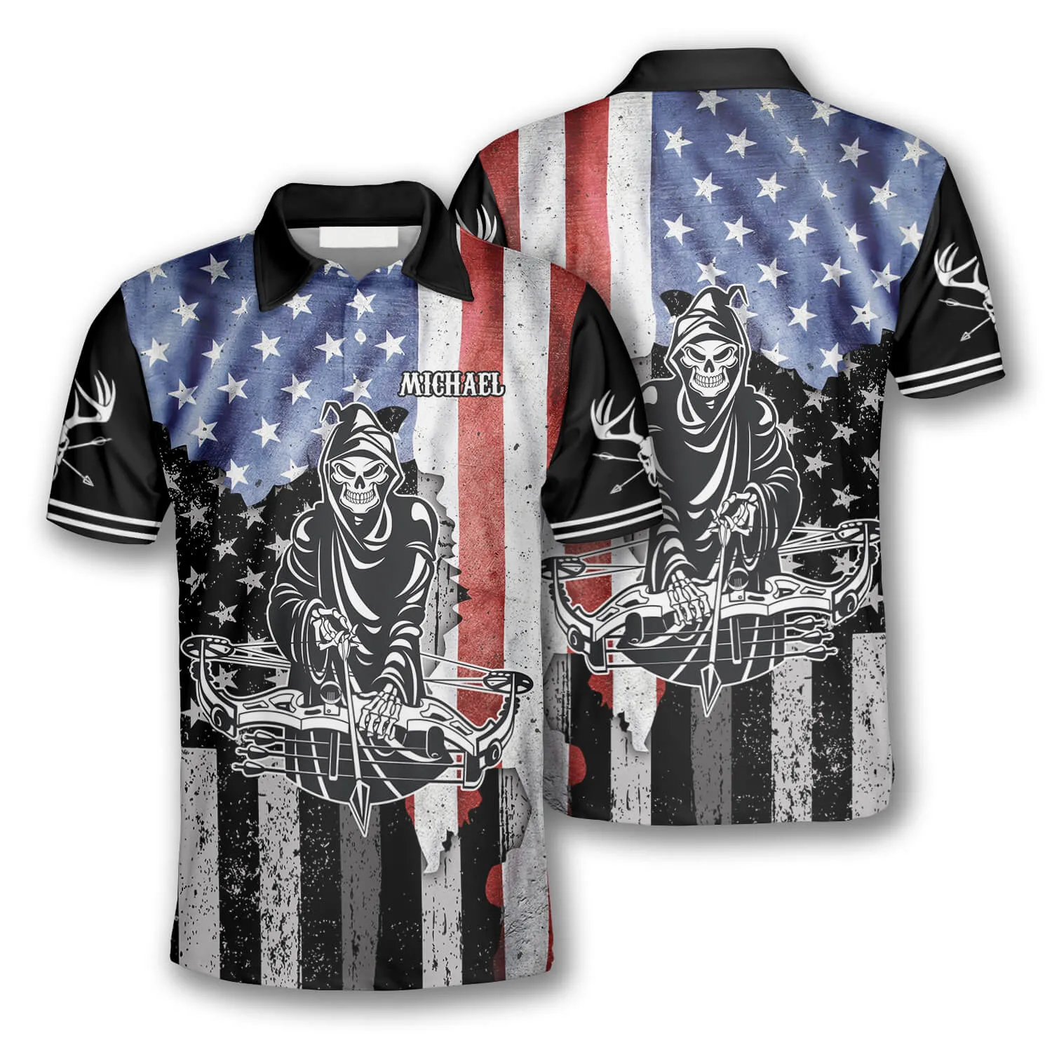 Archery Grim Reaper American Flag Custom Archery Shirts for Men, Flag Shirt, Archery Uniform Shirt
