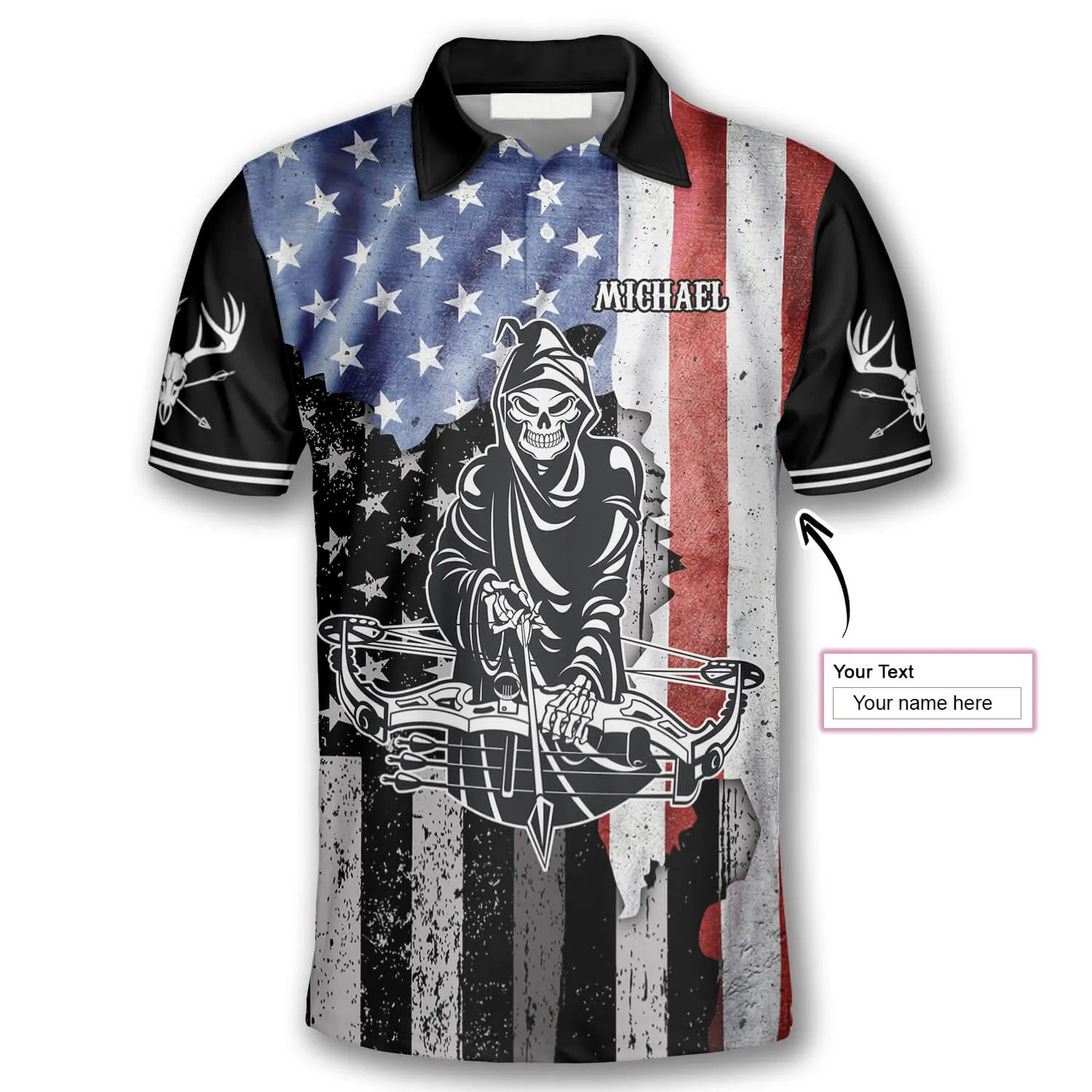 Archery Grim Reaper American Flag Custom Archery Shirts for Men, Flag Shirt, Archery Uniform Shirt
