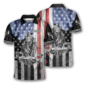 Archery Grim Reaper American Flag Custom Archery Shirts for Men, Flag Shirt, Archery Uniform Shirt