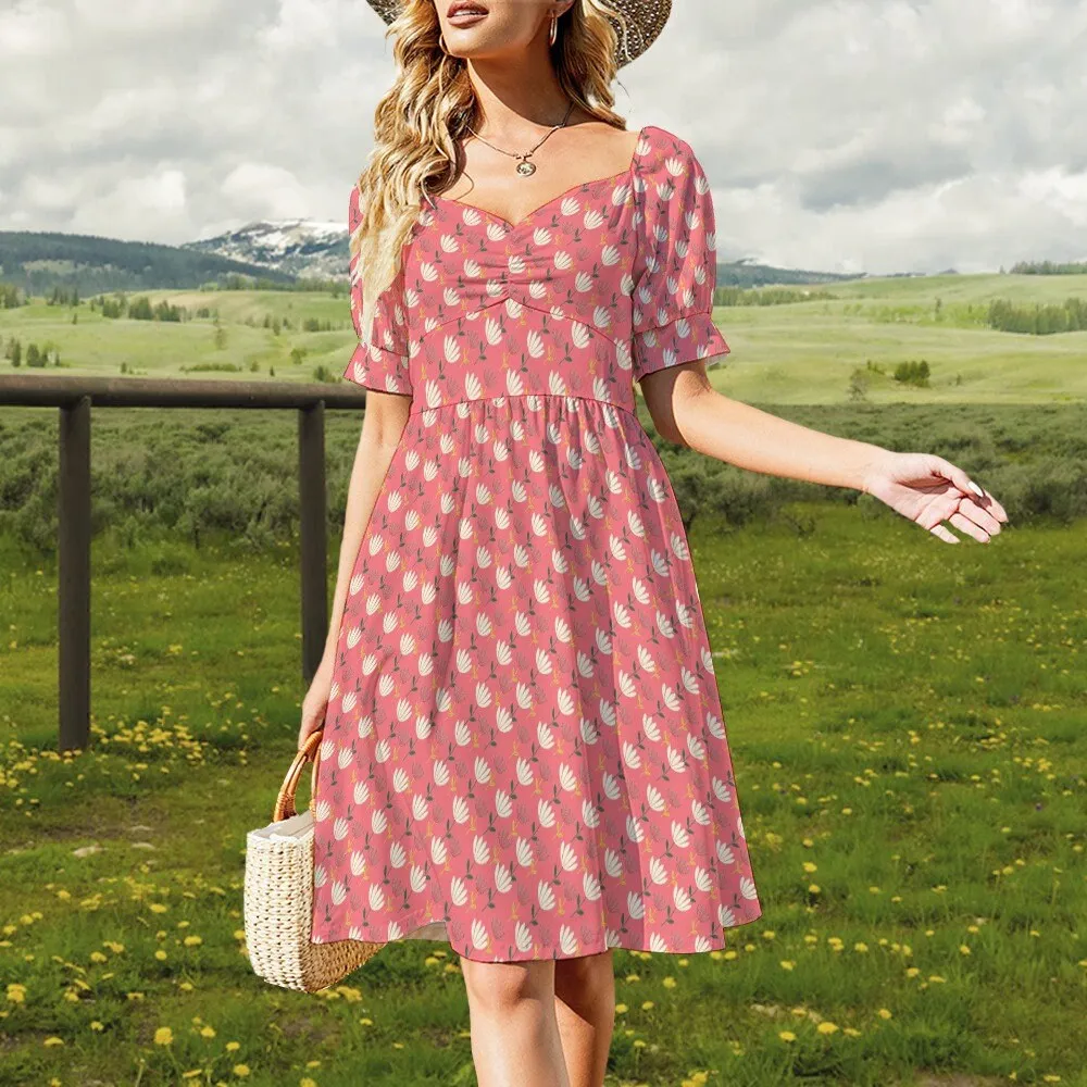 Babydoll dress, Pink Babydoll Dress, Floral Dress, Pink Dress, Pinup dress, 50s style dress, Vintage style dress, Puff sleeve dress