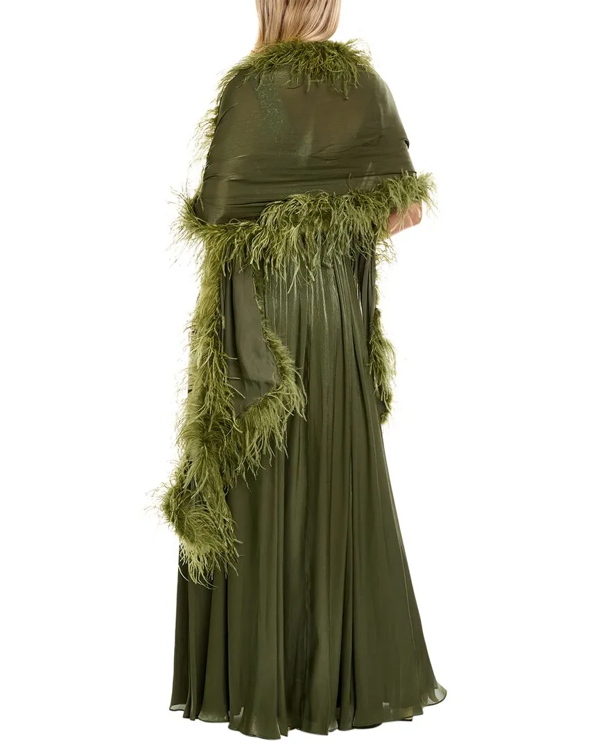 Badgley Mischka Feather Wrap Gown