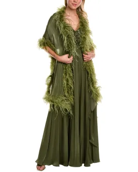 Badgley Mischka Feather Wrap Gown