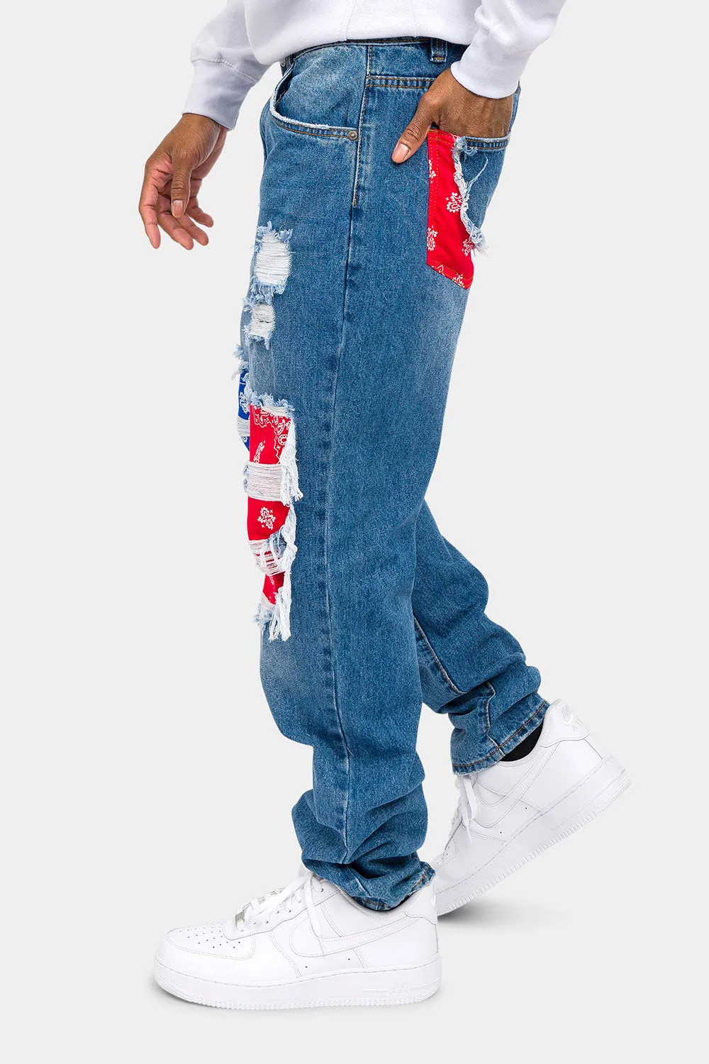 Bandana Distressed Blowout Loose Fit Denim Jeans