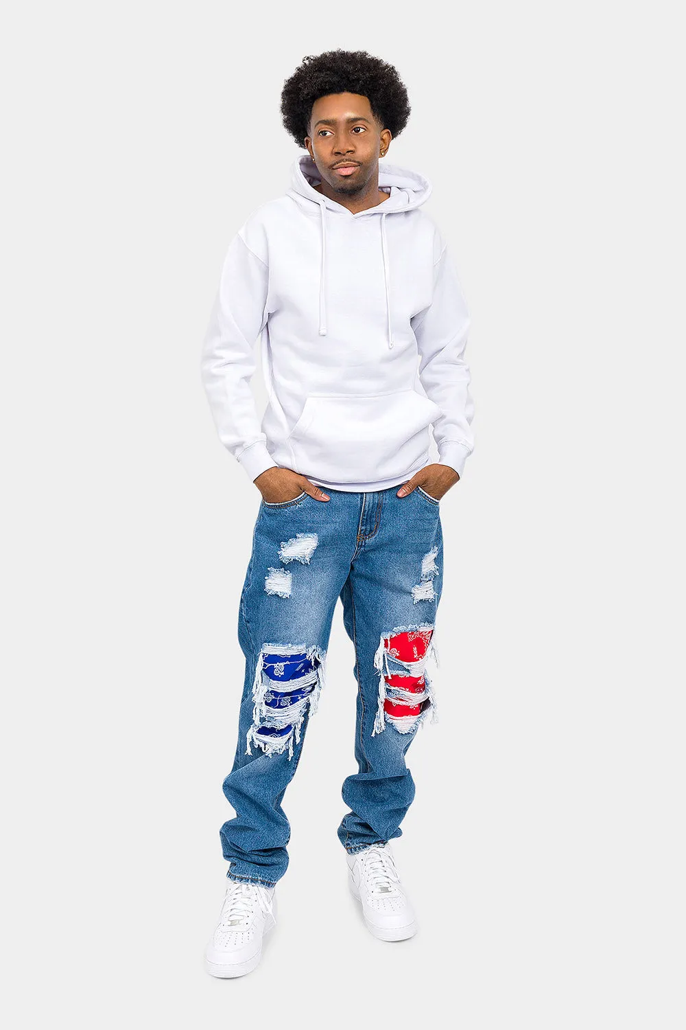 Bandana Distressed Blowout Loose Fit Denim Jeans