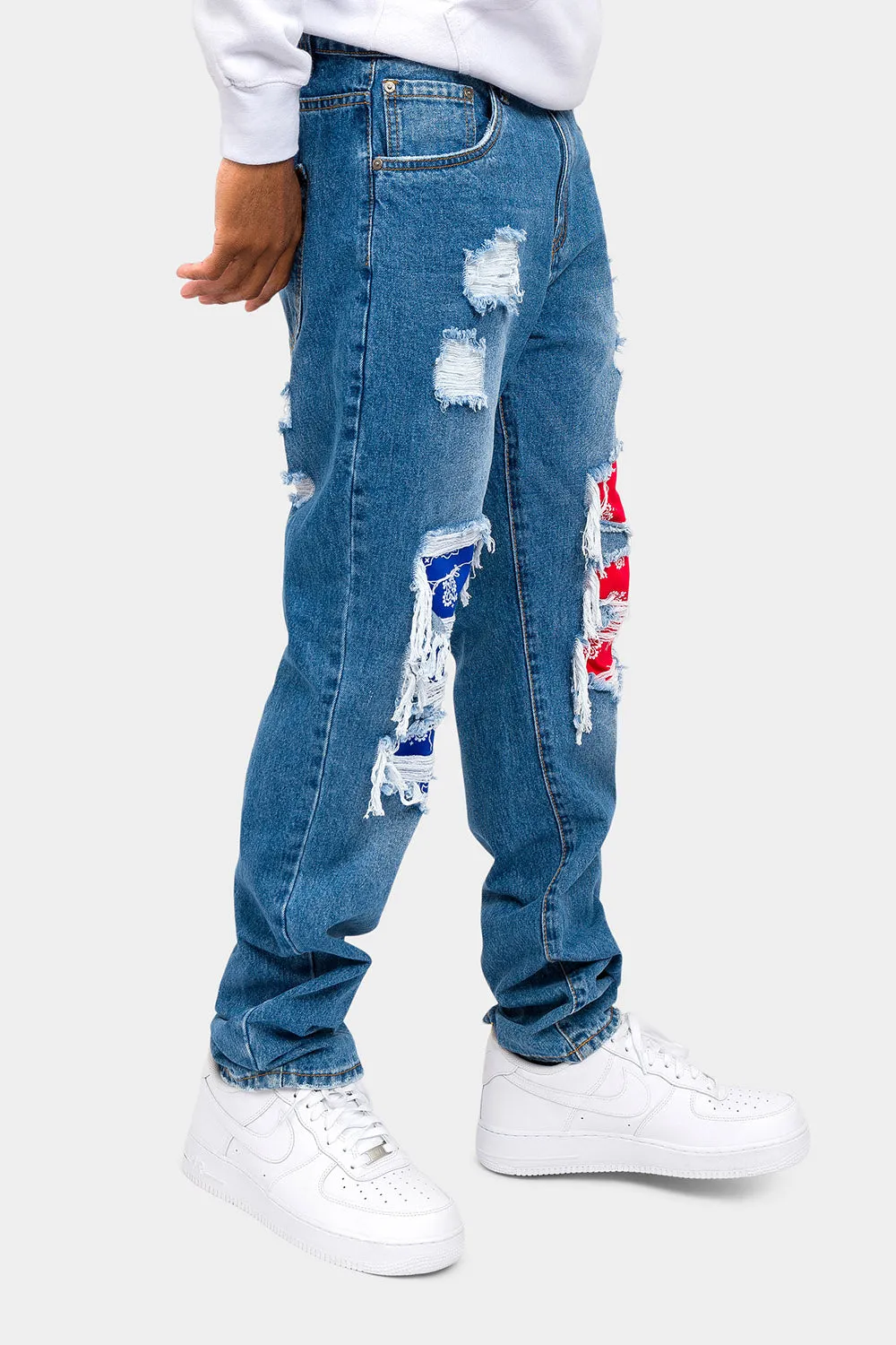 Bandana Distressed Blowout Loose Fit Denim Jeans