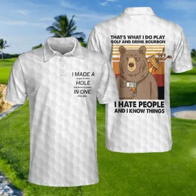 Bear Play Golf And Drink Bourbon White Golf Polo Shirt, Funny Golf Shirt For Men Coolspod