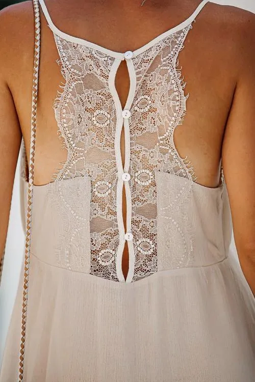 Beige Spaghetti Straps Lace Babydoll Dress