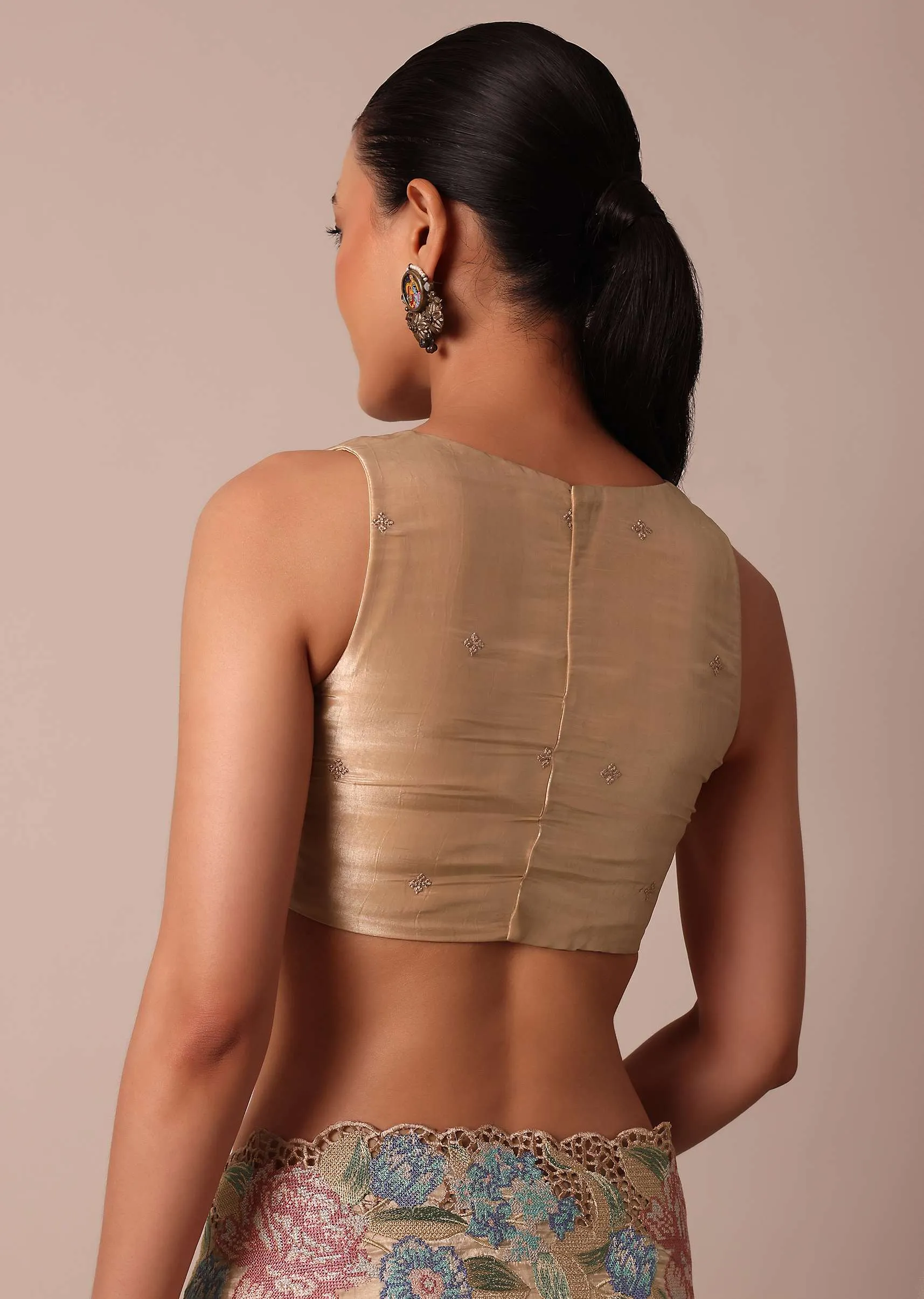 Beige Tissue Silk Saree With Resham Thread Embroidery