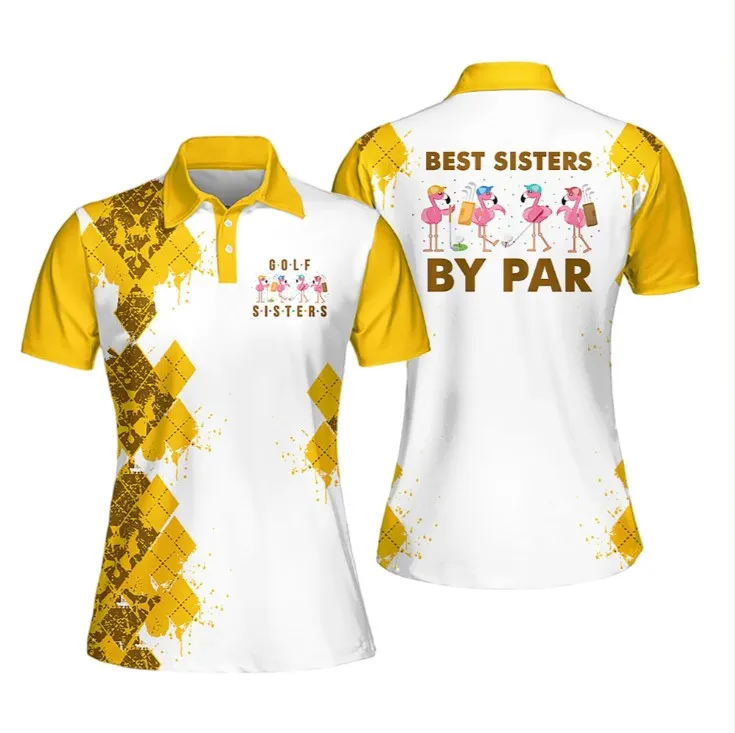 Best Sisters By Par Women Sleeveless Polo Shirt Yellow, Golf Polo Shirt for Women