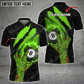 Billiard 8 Ball Neon Green Sublimation Personalized Name And Team Name 3D Polo Shirt, Idea Shirt for Billiard Players
