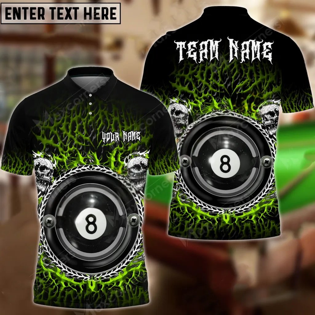 Billiard Ball 8 Blood Vein Skull Multicolor Options Personalized Name, Team Name 3D Polo Shirt