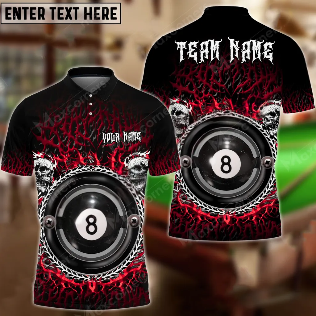 Billiard Ball 8 Blood Vein Skull Multicolor Options Personalized Name, Team Name 3D Polo Shirt