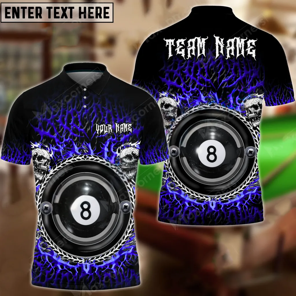 Billiard Ball 8 Blood Vein Skull Multicolor Options Personalized Name, Team Name 3D Polo Shirt