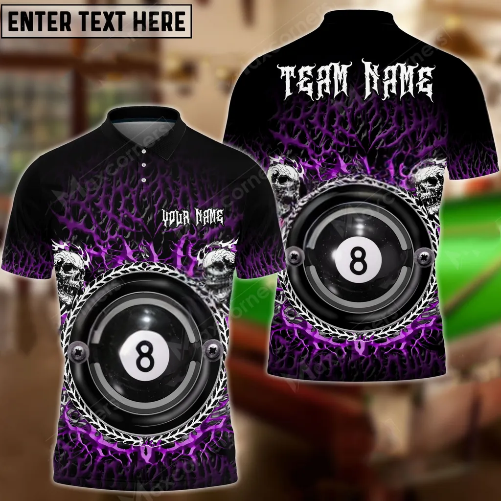 Billiard Ball 8 Blood Vein Skull Multicolor Options Personalized Name, Team Name 3D Polo Shirt