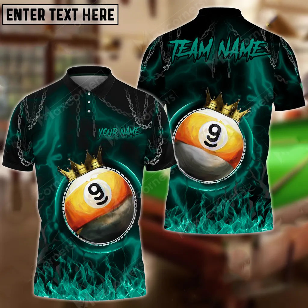 Billiard Ball 9 Chain King Multicolor Options Personalized Name, Team Name 3D Polo Shirt
