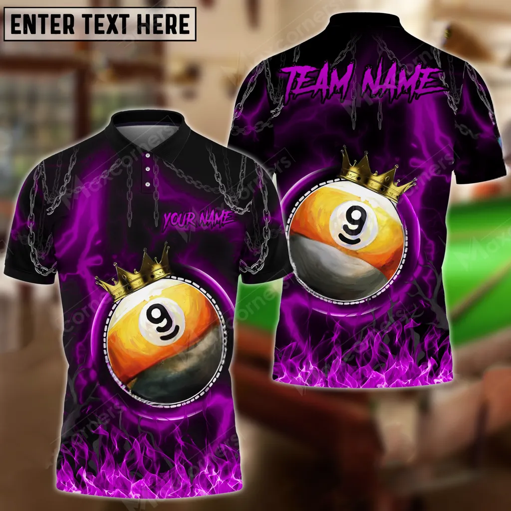 Billiard Ball 9 Chain King Multicolor Options Personalized Name, Team Name 3D Polo Shirt