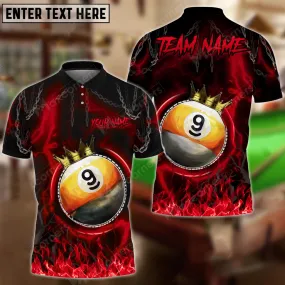 Billiard Ball 9 Chain King Multicolor Options Personalized Name, Team Name 3D Polo Shirt