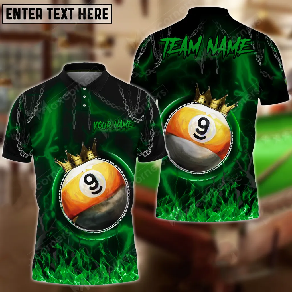 Billiard Ball 9 Chain King Multicolor Options Personalized Name, Team Name 3D Polo Shirt