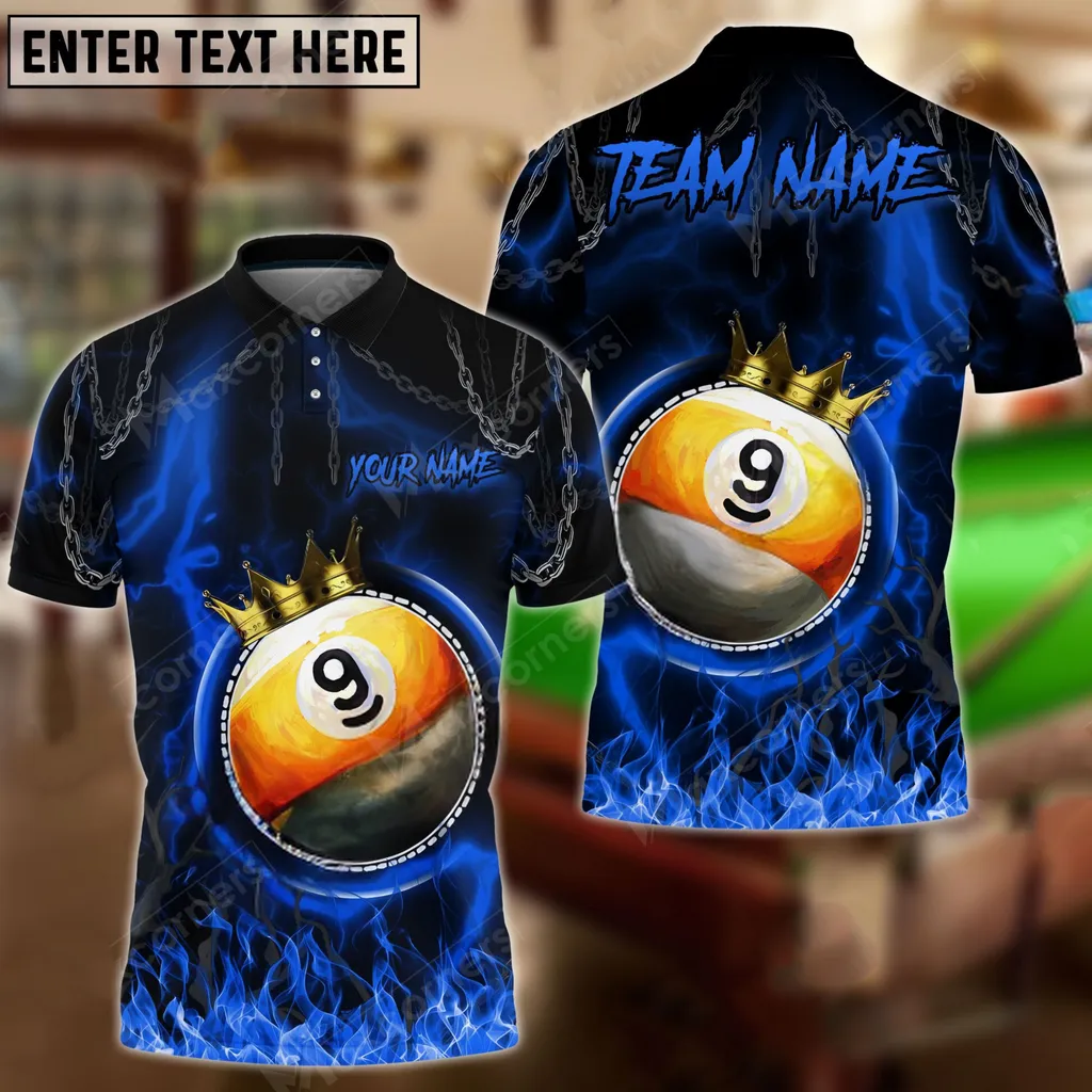 Billiard Ball 9 Chain King Multicolor Options Personalized Name, Team Name 3D Polo Shirt
