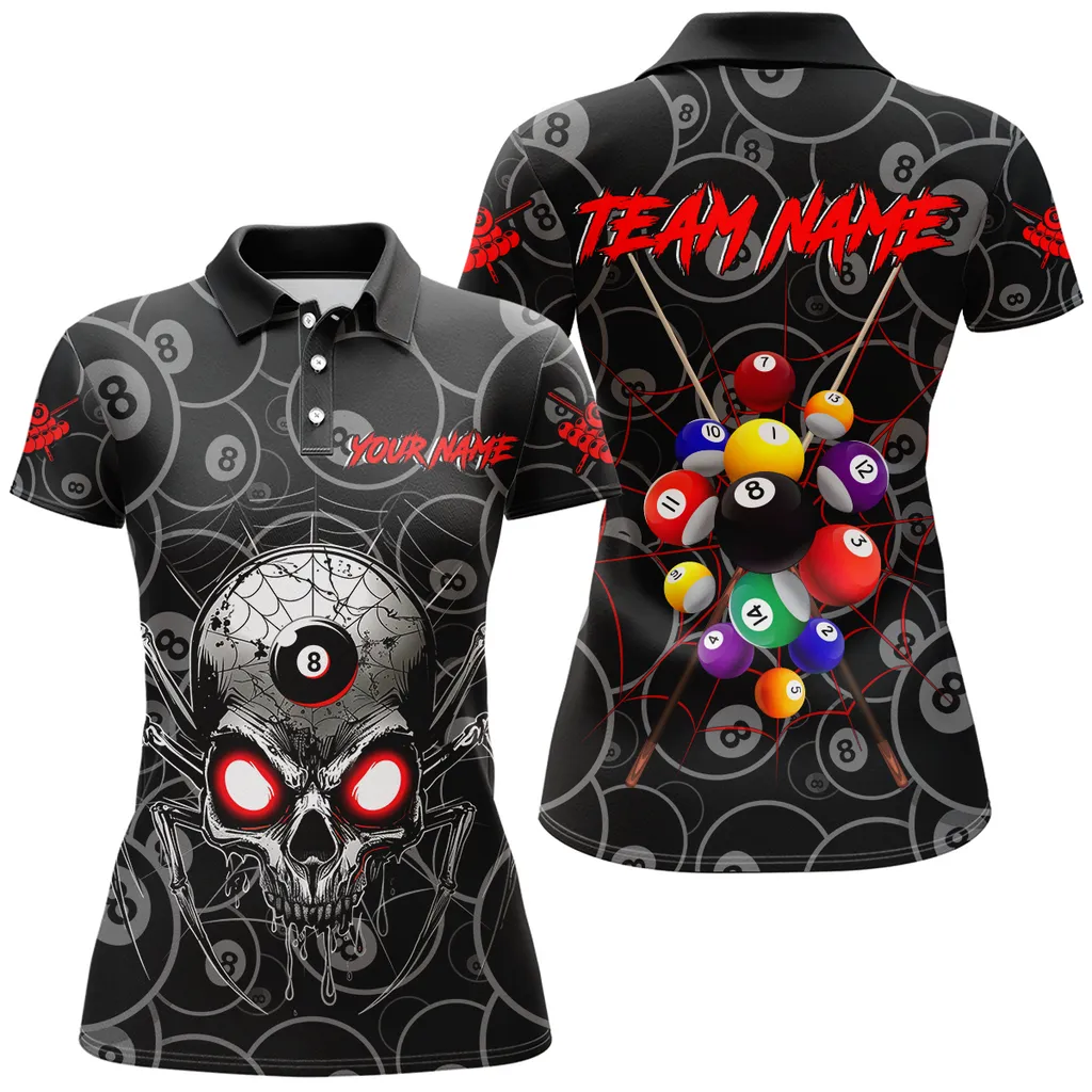 Billiard Green 8 Ball Pool Fire And Claw Hand Customized Name, Team Name 3D Polo Shirt For Women