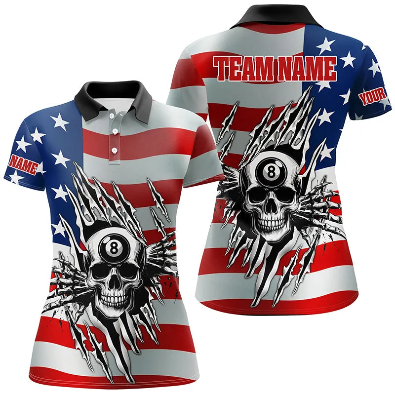 Billiard Green 8 Ball Pool Fire And Claw Hand Customized Name, Team Name 3D Polo Shirt For Women