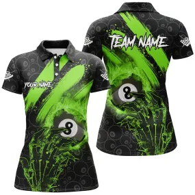 Billiard Green 8 Ball Pool Fire And Claw Hand Customized Name, Team Name 3D Polo Shirt For Women