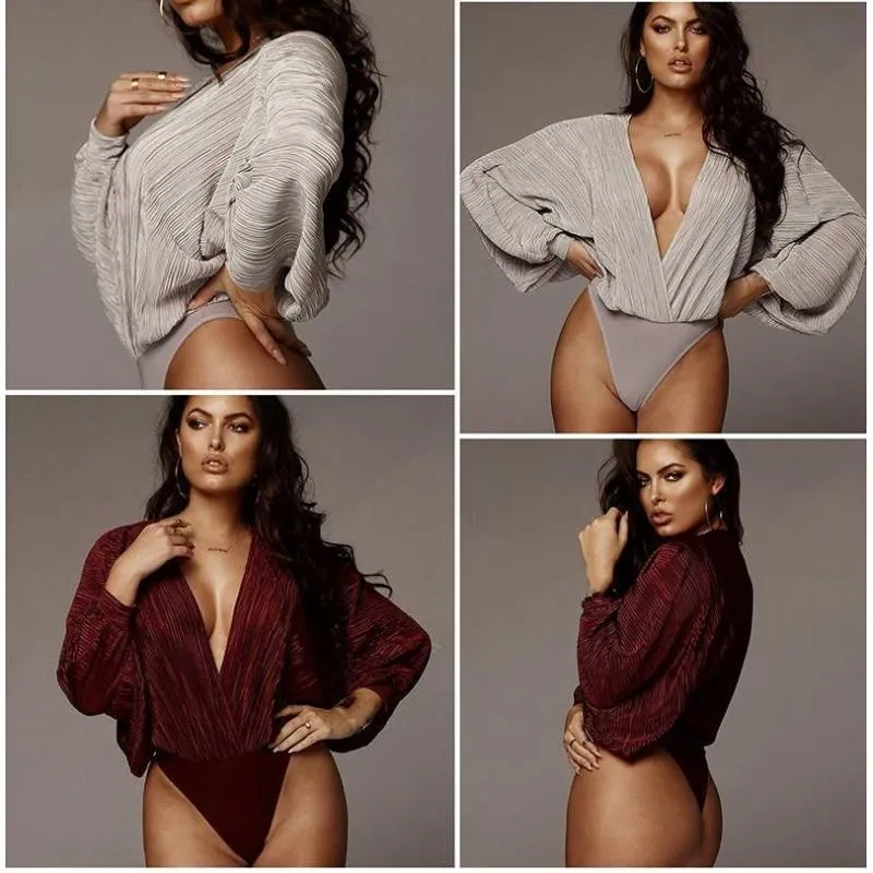 Bohemian Romper - Deep V-Neck Pleated Bodysuit