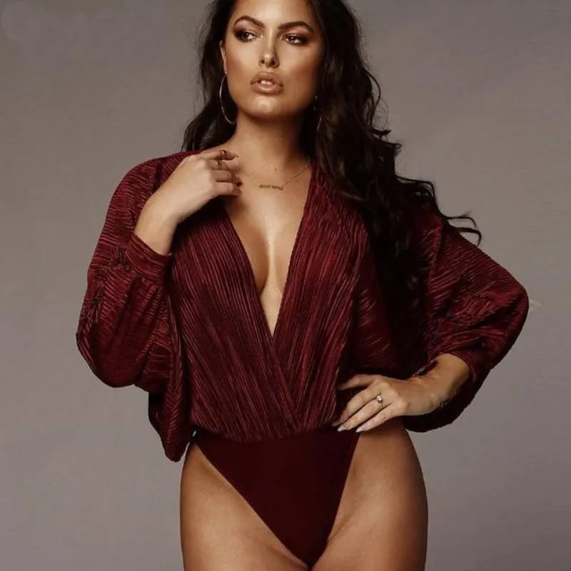 Bohemian Romper - Deep V-Neck Pleated Bodysuit