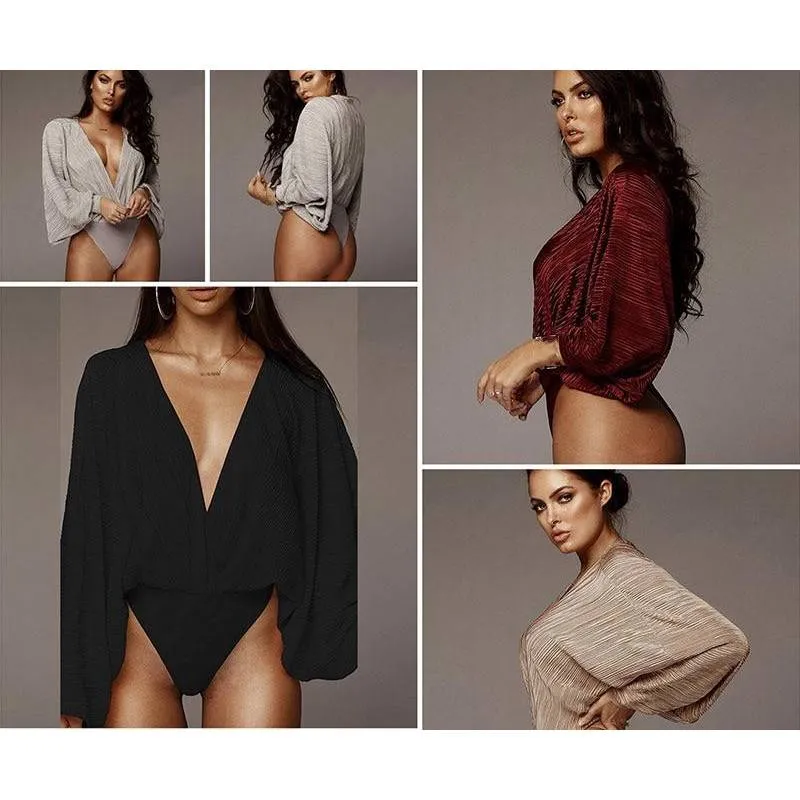 Bohemian Romper - Deep V-Neck Pleated Bodysuit